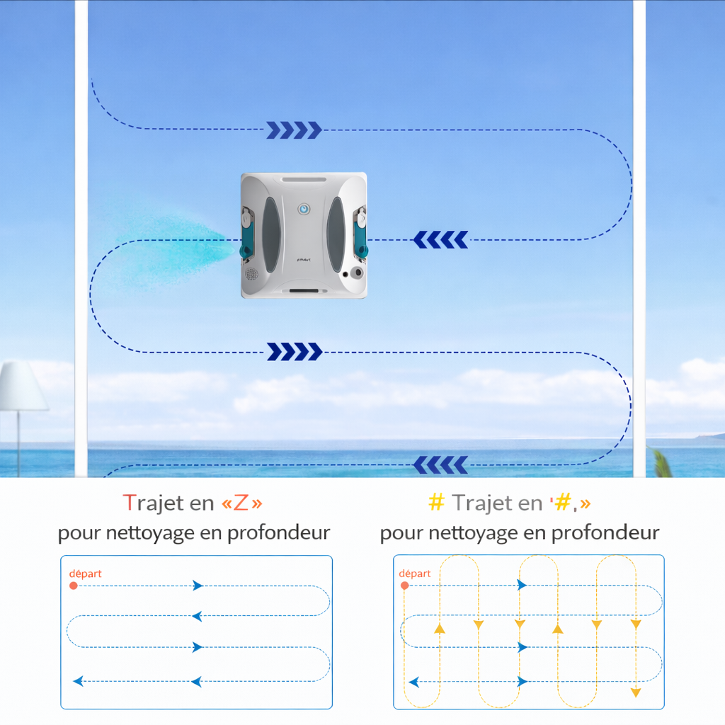 Robot lave-vitres automatique 3800 Pa 2 sprays avec application