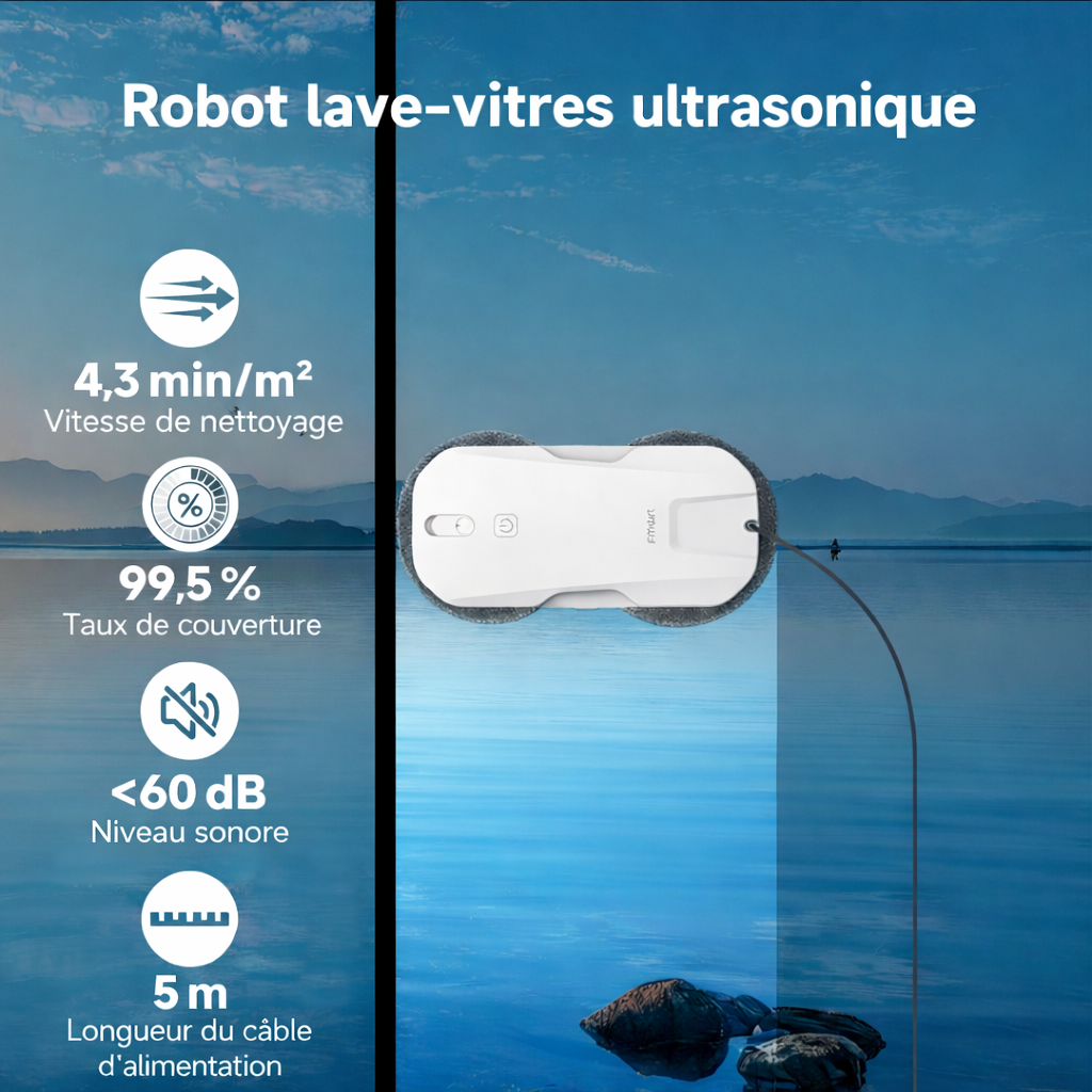 Robot lave-vitres automatique 5300 Pa 4 sprays avec application
