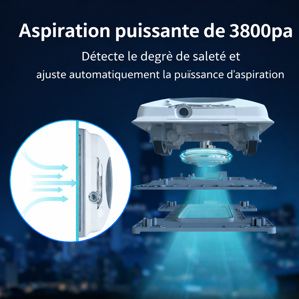 Robot lave-vitres automatique 3800 Pa 2 sprays avec application